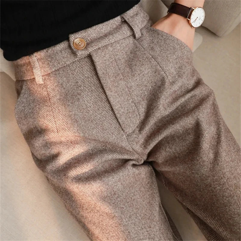 2025 Women's High-Waisted Woolen Harem Pencil Pants for Office & Casual
