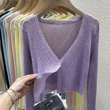 Load image into Gallery viewer, Pastel Knit Crop Cardigan – Lightweight Button Jacket
