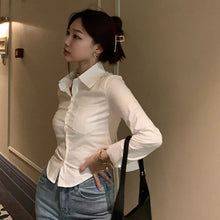 Load image into Gallery viewer, Elegant Korean-Inspired Cropped Blouse – Slim Fit Y2K Office Streetwear Top for Women
