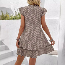 Load image into Gallery viewer, 2025 Boho Chic Ruffle Mini Dress – Printed V-Neck Lace-Up Casual Dress with Flutter Sleeves
