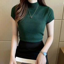 Load image into Gallery viewer, Elegant Half-High Neck T-Shirt – Women&#39;s Solid Color Casual Korean Style Top
