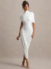 Load image into Gallery viewer, Sexy Backless Ruched Maxi Dress for Women – Turtleneck Half Sleeve High Waist
