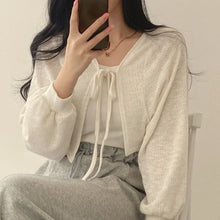 Load image into Gallery viewer, Thin White Cardigan for Women, Summer 2025, Knitted with Tie, Korean Style
