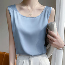 Load image into Gallery viewer, Elegant Satin Silk Tank Top – Sleeveless O-Neck Camisole Blouse for Women

