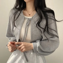 Load image into Gallery viewer, Thin White Cardigan for Women, Summer 2025, Knitted with Tie, Korean Style
