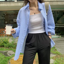 Load image into Gallery viewer, Korean-Inspired Plaid Shirt – Long Sleeve Sunscreen Shirt for Women, Casual &amp; Loose Fit
