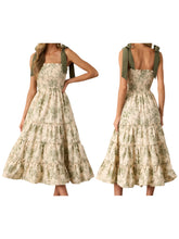 Load image into Gallery viewer, Elegant Floral Tie-Shoulder Maxi Dress – Sleeveless Summer Dress with Ruffled Trim
