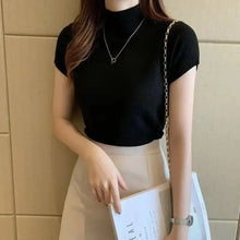 Load image into Gallery viewer, Elegant Half-High Neck T-Shirt – Women&#39;s Solid Color Casual Korean Style Top
