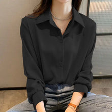 Load image into Gallery viewer, 2025 Black Chiffon Long Sleeve Shirts for Women - Korean Fashion Blouse
