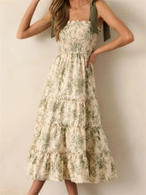 Load image into Gallery viewer, Elegant Floral Tie-Shoulder Maxi Dress – Sleeveless Summer Dress with Ruffled Trim
