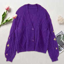Load image into Gallery viewer, Vintage Star Knit Cardigan – Retro Aesthetic V-Neck Sweater for Women
