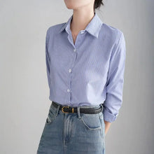 Load image into Gallery viewer, 2025 Blue Striped Loose Shirt for Women - Casual Long Sleeve Fashion
