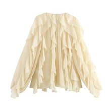 Load image into Gallery viewer, Casual Ruffled V-Neck Blouse – Women&#39;s Lace-Up Hollow Out Spring Top
