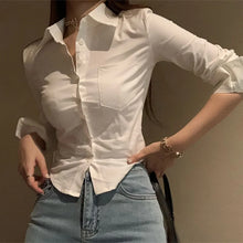Load image into Gallery viewer, Elegant Korean-Inspired Cropped Blouse – Slim Fit Y2K Office Streetwear Top for Women
