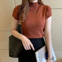 Load image into Gallery viewer, Elegant Half-High Neck T-Shirt – Women&#39;s Solid Color Casual Korean Style Top
