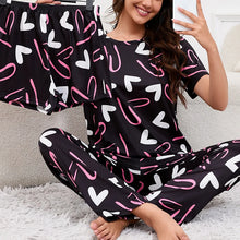 Load image into Gallery viewer, Women&#39;s 3-Piece Loungewear Set – Crew Neck Top, Shorts &amp; Pants Pajamas
