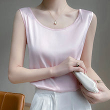 Load image into Gallery viewer, Elegant Satin Silk Tank Top – Sleeveless O-Neck Camisole Blouse for Women
