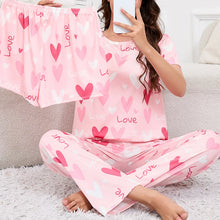 Load image into Gallery viewer, Women&#39;s 3-Piece Loungewear Set – Crew Neck Top, Shorts &amp; Pants Pajamas
