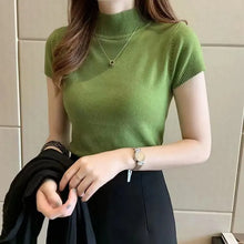 Load image into Gallery viewer, Elegant Half-High Neck T-Shirt – Women&#39;s Solid Color Casual Korean Style Top
