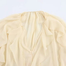 Load image into Gallery viewer, Casual Ruffled V-Neck Blouse – Women&#39;s Lace-Up Hollow Out Spring Top
