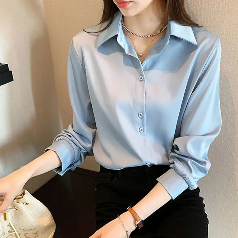 2025 Black Chiffon Long Sleeve Shirts for Women - Korean Fashion Blouse