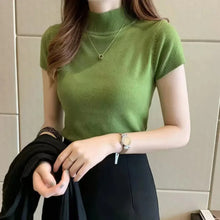 Load image into Gallery viewer, Elegant Half-High Neck T-Shirt – Women&#39;s Solid Color Casual Korean Style Top

