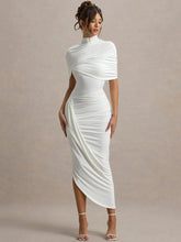 Load image into Gallery viewer, Sexy Backless Ruched Maxi Dress for Women – Turtleneck Half Sleeve High Waist
