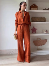 Load image into Gallery viewer, 2025 Spring Casual Solid Shirt &amp; Pants Suit – Lapel Single-Breasted Loose Shirt &amp; Wide-Leg Drawstring Trousers
