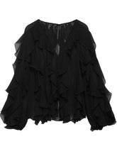 Load image into Gallery viewer, Burgundy Ruffle Layered Blouse – Elegant Loose-Fit Long Sleeve Shirt for Women

