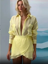 Load image into Gallery viewer, 2025 Casual Two Piece Yellow Shirt &amp; Skirt Beach Set Women
