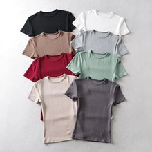 Load image into Gallery viewer, 2025 Casual Summer Women&#39;s Skinny Fit O-neck Crop Top T-Shirt
