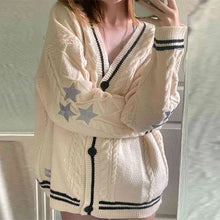 Load image into Gallery viewer, Vintage Star Knit Cardigan – Retro Aesthetic V-Neck Sweater for Women
