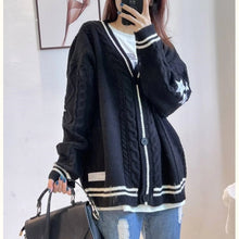 Load image into Gallery viewer, Vintage Star Knit Cardigan – Retro Aesthetic V-Neck Sweater for Women
