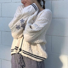 Load image into Gallery viewer, Vintage Star Knit Cardigan – Retro Aesthetic V-Neck Sweater for Women
