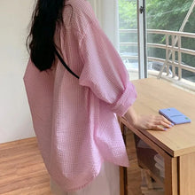 Load image into Gallery viewer, Korean-Inspired Plaid Shirt – Long Sleeve Sunscreen Shirt for Women, Casual &amp; Loose Fit
