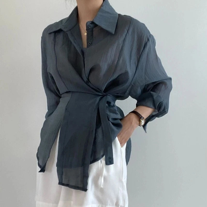 Fashion Long Sleeve Irregular Shirt – Women’s Loose Casual Sunscreen Blouse