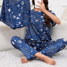 Load image into Gallery viewer, Women&#39;s 3-Piece Loungewear Set – Crew Neck Top, Shorts &amp; Pants Pajamas
