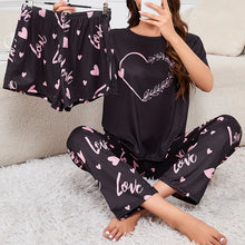 Load image into Gallery viewer, Women&#39;s 3-Piece Loungewear Set – Crew Neck Top, Shorts &amp; Pants Pajamas
