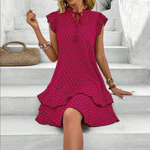 Load image into Gallery viewer, 2025 Boho Chic Ruffle Mini Dress – Printed V-Neck Lace-Up Casual Dress with Flutter Sleeves
