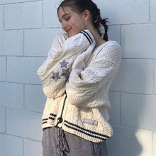 Load image into Gallery viewer, Vintage Star Knit Cardigan – Retro Aesthetic V-Neck Sweater for Women
