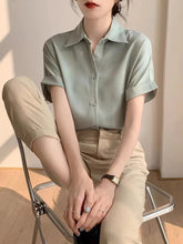 Load image into Gallery viewer, 2025 Elegant Vintage Women’s Short Sleeve Blouses - Trendy Korean Fashion
