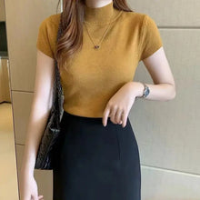 Load image into Gallery viewer, Elegant Half-High Neck T-Shirt – Women&#39;s Solid Color Casual Korean Style Top
