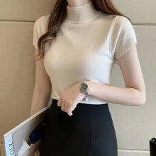 Load image into Gallery viewer, Elegant Half-High Neck T-Shirt – Women&#39;s Solid Color Casual Korean Style Top
