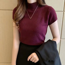 Load image into Gallery viewer, Elegant Half-High Neck T-Shirt – Women&#39;s Solid Color Casual Korean Style Top
