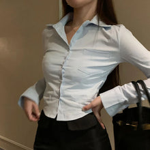 Load image into Gallery viewer, Elegant Korean-Inspired Cropped Blouse – Slim Fit Y2K Office Streetwear Top for Women
