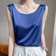 Load image into Gallery viewer, Elegant Satin Silk Tank Top – Sleeveless O-Neck Camisole Blouse for Women

