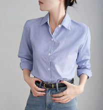Load image into Gallery viewer, 2025 Blue Striped Loose Shirt for Women - Casual Long Sleeve Fashion
