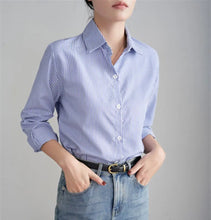 Load image into Gallery viewer, 2025 Blue Striped Loose Shirt for Women - Casual Long Sleeve Fashion
