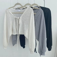Load image into Gallery viewer, Thin White Cardigan for Women, Summer 2025, Knitted with Tie, Korean Style

