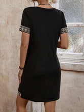 Load image into Gallery viewer, Elegant Sequin Jacquard Knit Dress – V-Neck Short Sleeve with Ribbon Detail
